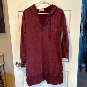 Tunic length mineral washed hoodie